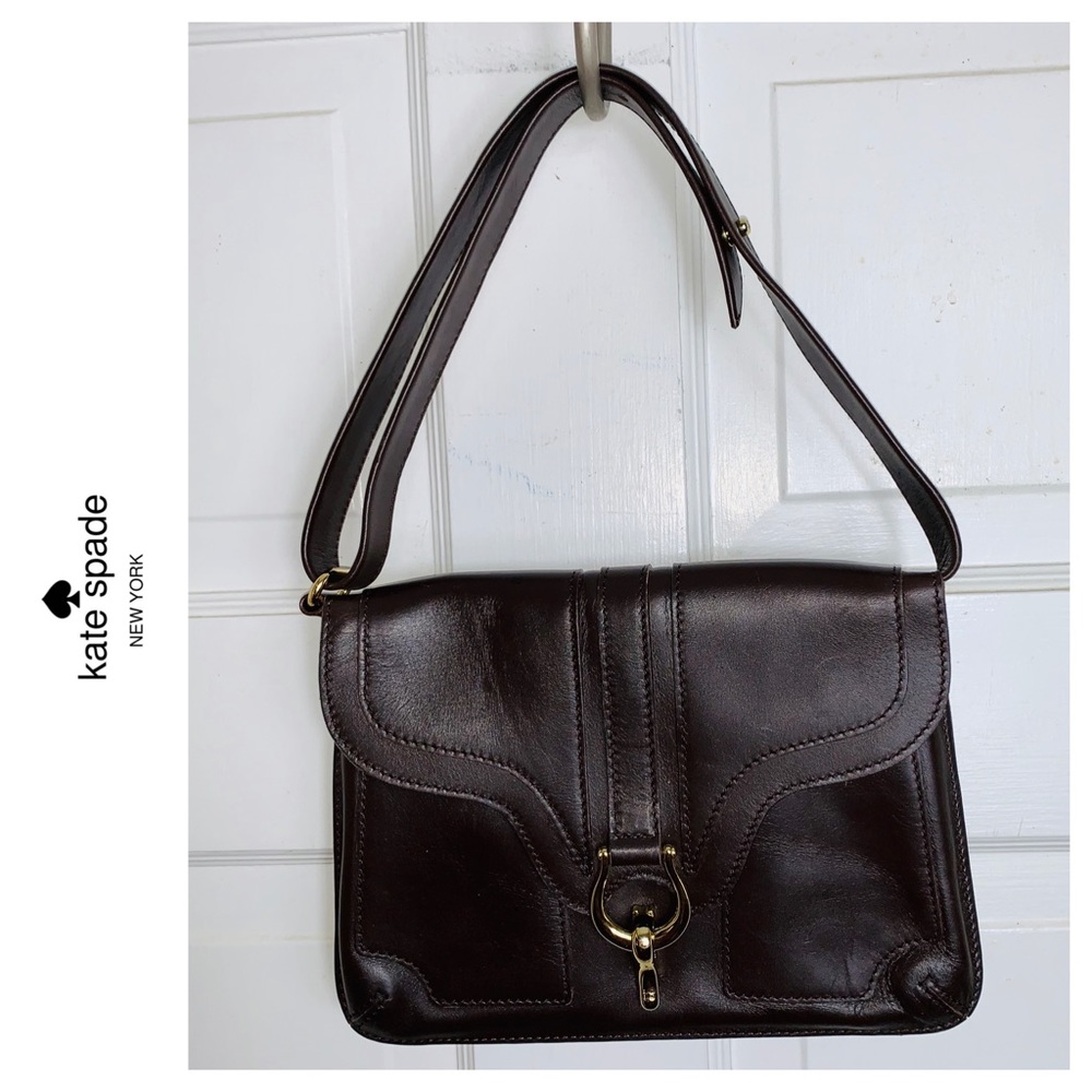 Kate Spade Dark Brown Leather Flap Shoulder Bag